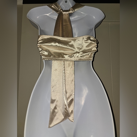 Satin, halter wrap cropped top - Picture 2 of 11